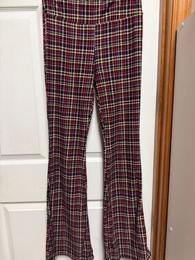 No Boundaries Plaid Flare Pants in Black, Red, Yellow